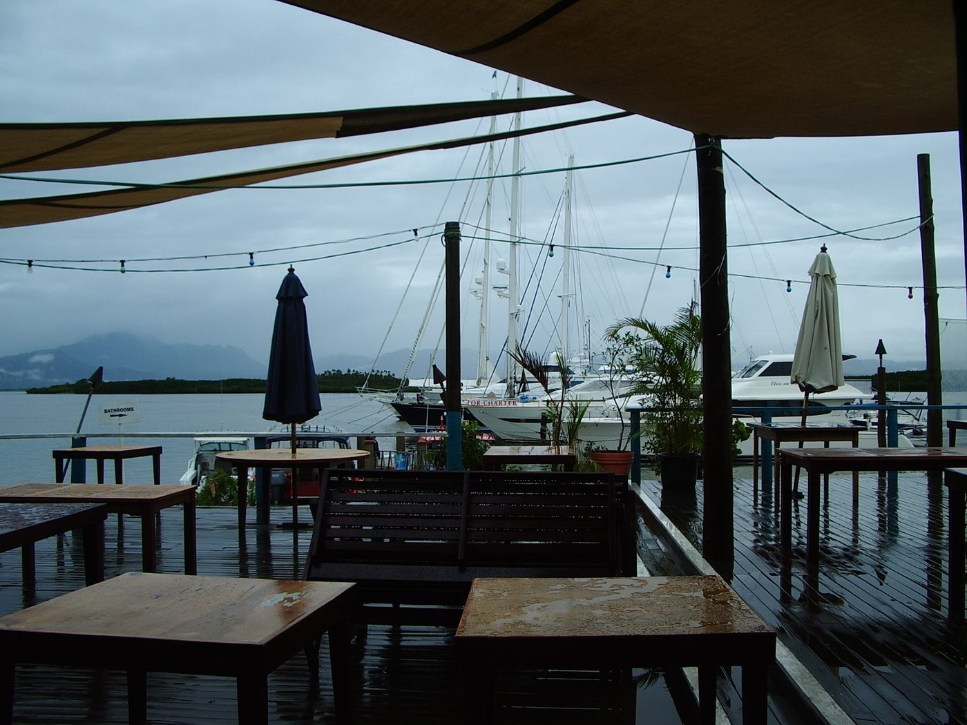 Boats and restaurants at Port Denarau Marina
